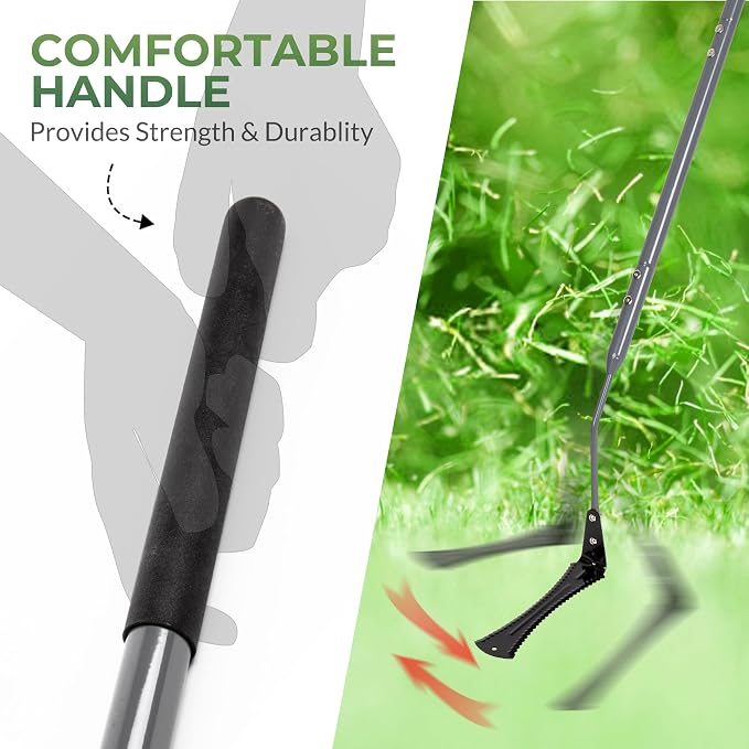 Walensee 48-Inch Grass Whip with Long Handle, Scythe with Double-Edged Serrated Steel Blade, Soft Rubber Grip, Cut Tall Grass and Overgrown Weeds in The Yard, Fields, and Ditches, Black, 1 Pack