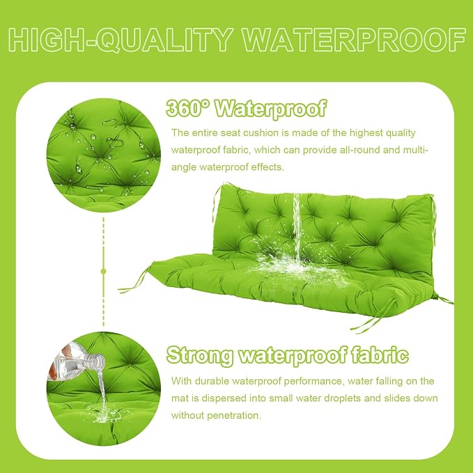 Premium 5" Thick Waterproof Porch Swing Cushions Sturdy Durable 3 Seat Replacement Outdoor Swing Cushions with Backrest&Ties Bench Cushion for Outdoor Furniture Backyard Patio Garden