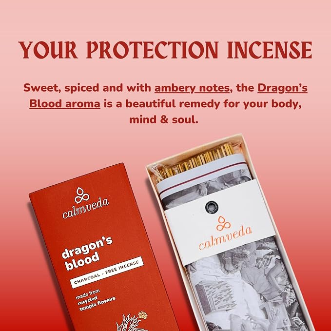 Peru Dragons Blood Incense Sticks - (80 Scented Sticks) Charcoal Free, Made from Upcycled Flowers | Sweet, Spicy & Ambery Notes | Protection Incense Sticks for Bad Energy Cleansing (Sangre de Grado)