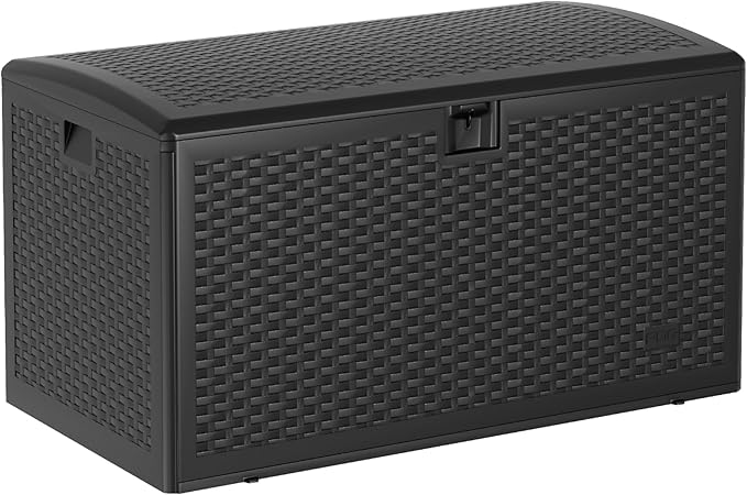 CABIHOME Outdoor Storage Box 73 Gallon Waterproof Large Resin Deck Box Indoor Outdoor Lockable Storage Container for Patio Furniture Cushions Garden Tools, Pool Garden, 73 Gallon, Black
