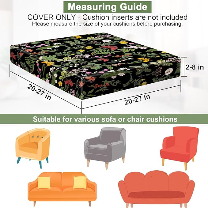 pickyNproud 8Pcs Patio Cushion Covers Stretch Outdoor Couch Cushions Slipcovers Replacement Washable Furniture Protector with Elastic Bottom Sofa Chair Seat Cover, Black Flower