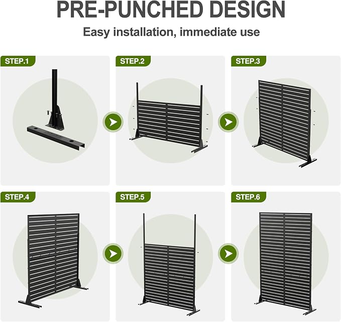 Casaphoria 72" H x 47" W Metal Outdoor Privacy Screen, Freestanding Decorative Divider for Patio, Deck, Balcony, and Garden with Stable Base, Black-Fence