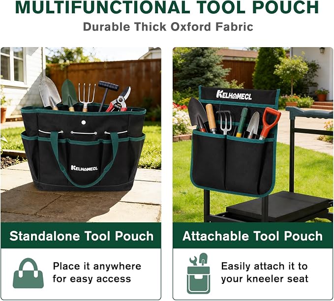 Garden Kneeler and Seat - Extra Wide Thick EVA Pad, Heavy Duty Foldable Garden Bench Holds 350lbs, 2-in-1 Gardening Stool with Detachable Tool Bags, Gardening Gifts for Women, Men & Seniors
