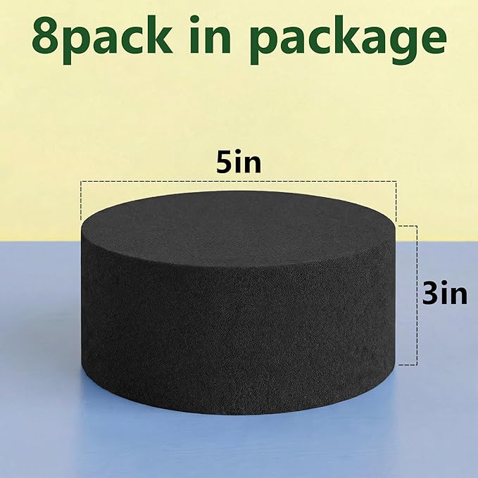 Reusable Floral Foam Round Blocks,Black Flower Foam Round for Artificial & Dried Flowers, Dry Floral Foams Styrofoam for Artificial Flowers (8 Pack, 5")