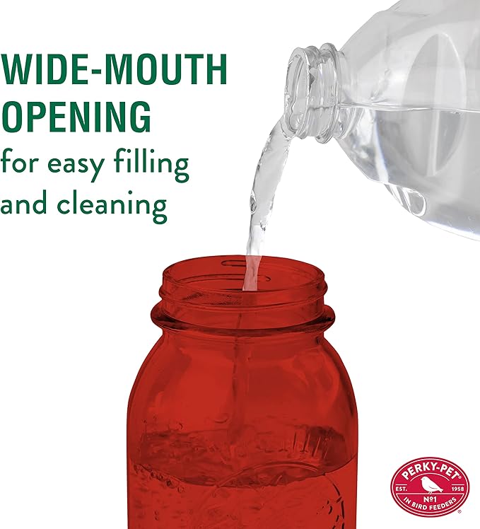 Perky-Pet Red Mason Jar Vintage Glass Hummingbird Feeder - Outdoor Garden Décor - 32-oz capacity, 786-1SR