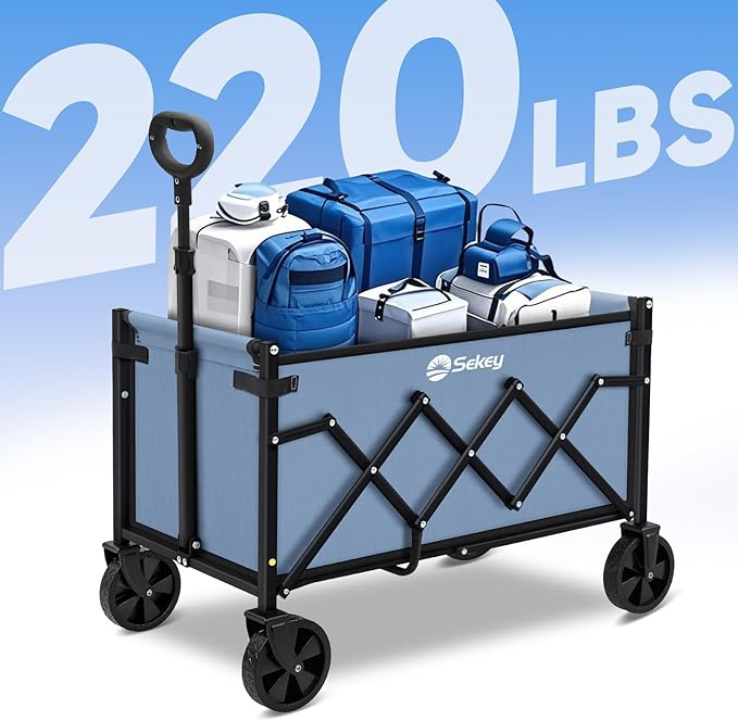 Sekey Wagon Cart with Wheels with 220LBS Capacity,Heavy Duty Wagon Carts Foldable,Lightweight Utility Portable Cart for Grocery, Shopping, Garden, Camping. Blue