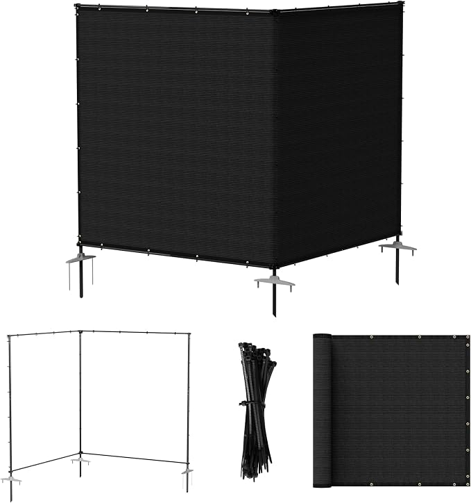 Bynbbur 5'x8' Outdoor Privacy Screen Freestanding with Iron Poles and Stakes, Temporary Dog Fencing, Backyard Divider, Metal Garden Fence for Pool Patio Barrier Border, Black