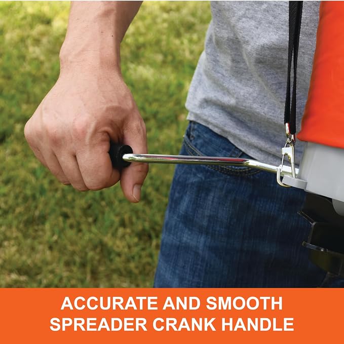 Agri-Fab Handheld Bag Seeder Spreader, 25 lb Capacity with Waterproof Zipper Bag, Adjustable Shoulder Strap & Rear Baffle, Orange