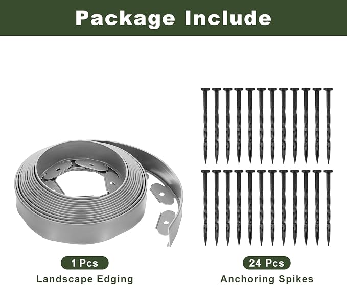 uxcell Landscape Edging, 1Pcs 26FT x 2" - Garden Edging Kit with 24 Stakes, Landscape Edging Border for Garden Lawn Flower Bed Yard Grass (Grey)