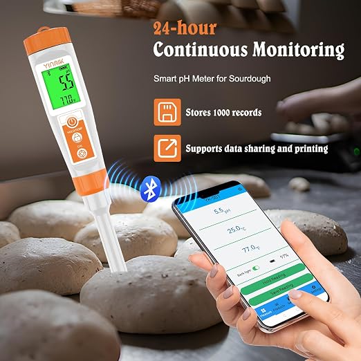 Smart pH Meter for Food - Digital pH Tester with All Accessories | YINMIK Lab pH Meter | pH Thermometer for Food | Professional pH Reader for Hot Sauce, Dough, Cosmetic, Fermentation, Kombucha, Wine