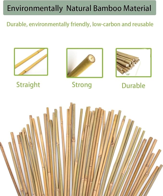 60 Pack Bamboo Stakes for Plant 4 Feet (48 inch) with Twist Ties Bamboo Sticks Plant Support Garden Stakes Poles for Tomatoes Cucumber Grapes Pole Beans Trees Potted Dahlia Flowers