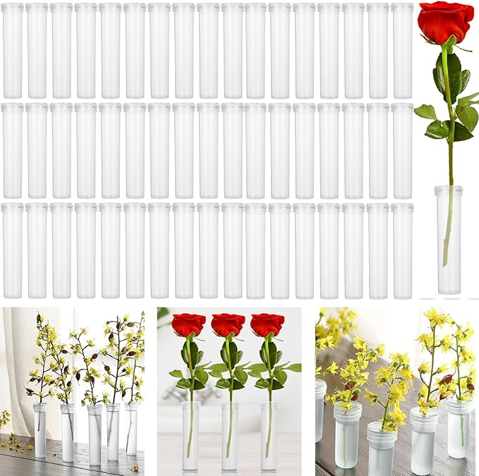 Floral Water Tubes/Vials for Flower Arrangements, Rose Flower Water Tubes Aqua Picks, Clear Plastic Rose Water Tubes with Picks, Floral Water Tubes Stems Picks (2.8" x 0.7") (300)