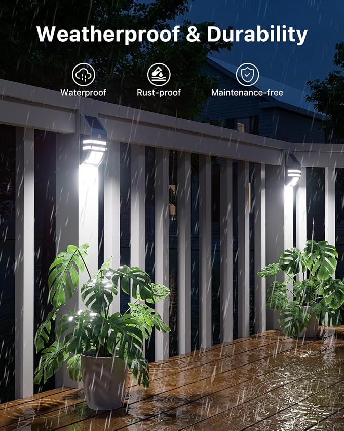 8 Pack Solar Wall Lights, Stainless Steels Outdoor Waterproof Motion Sensor Modern Metal Lamps for Fence, Deck, Post, Stair, Front Porch, Dock, Patio, Yard, House Siding, Convenient Security Lighting