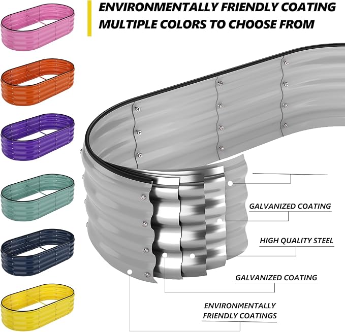 ZFHgarden Galvanized Planter Outdoor Galvanized Metal Planter Round Raised Garden Bed Kit for Gardening Outdoor 1PC Gray 3X3X1FT
