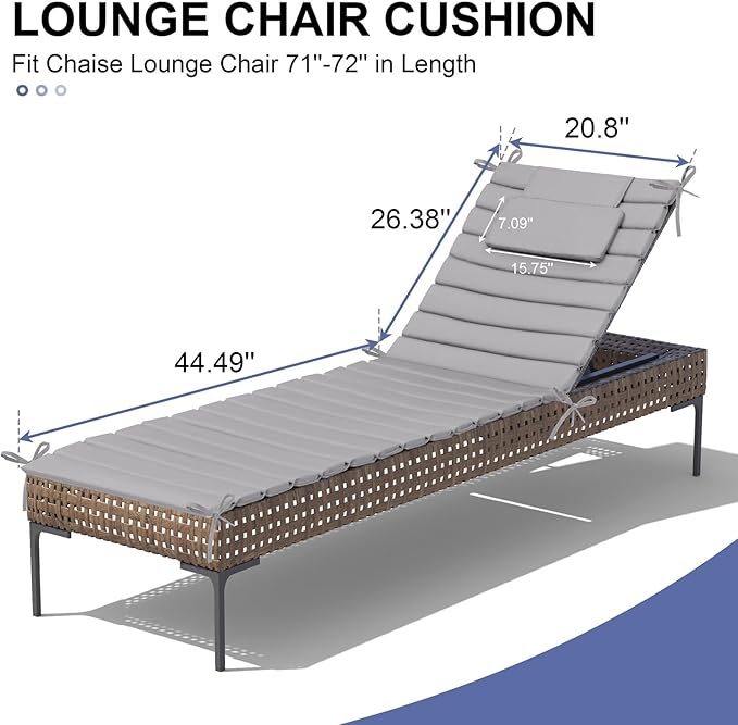 Crestlive Products Chaise Lounge Cushion Outdoor Set of 2, Foldable Waterproof Pool Lounge Chair Cushions with Straps, Lounger Cushions for Outdoor Furniture， 71''Lx21''W (Light Gray)