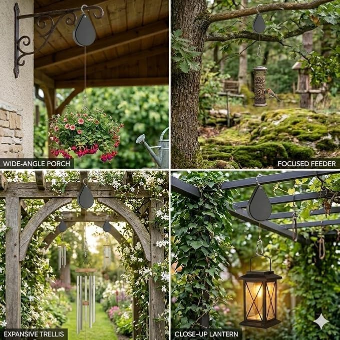 WROSWT Upgraded Retractable Plant Hanger,Plant Pulleys for Hanging Plants,Easy to Raise and Lower,Auto Lock,Heavy Duty,Adjustable Hook for Garden Baskets Pots,Birds Feeder,(6Pcs,Black)