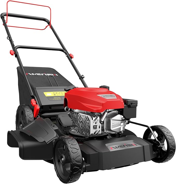 AMERISUN 21" Gas Lawn Mower, Self-propelled Lawn Mower 3-in-1, 170cc OHV Engine with Forced Air Cooling, 6 Cutting Heights, 1.4-Bushel Grass Catcher