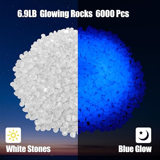 Sasylvia 6000 Pcs Glow in the Dark Rocks Glow in the Dark Pebbles Glowing Rocks for Garden Outdoor Glowing Fish Tank Pebbles Luminous Stone for Outdoor Yard Patio Aquarium Landscaping (White)