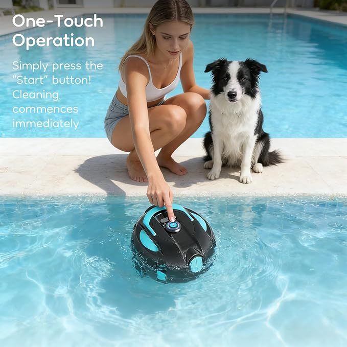 Robotic Pool Cleaner, Powerful Robotic Cleaner with Dual Suction Inlets, Cordless Automatic Pool Cleaner for In-Ground & Above Ground Pools, 130-Min Runtime, Lightweight Design with Auto Park Feature