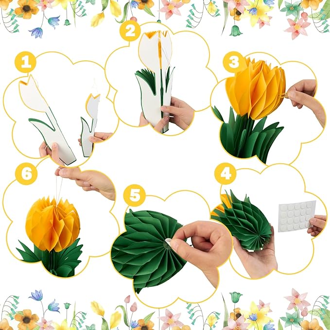 12 Pcs Tulip Honeycomb Decorations, Spring Decorations for Office, Table Decor, Tulip Party Decorations, Spring Centerpieces for Tables for Mothers Day Party, Womens Day