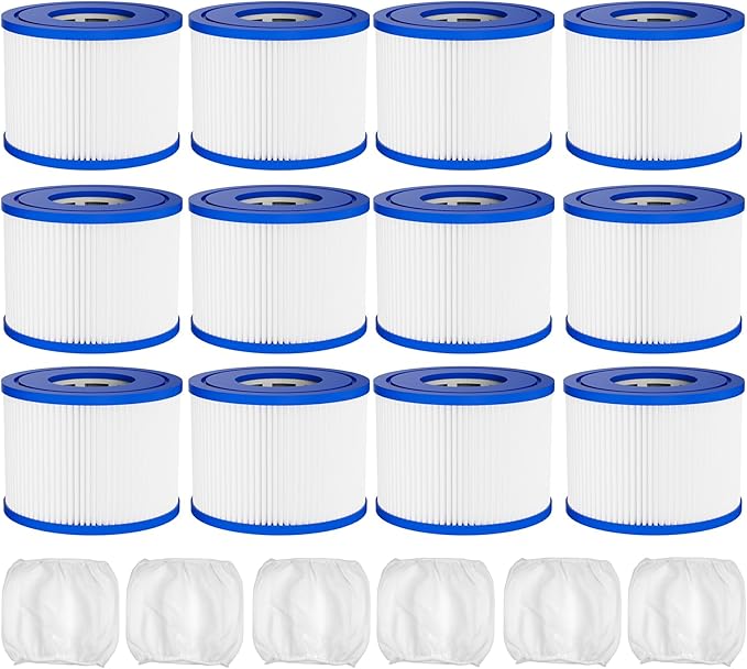 TidyMister 12 Pack Type VI Hot Tub and SPA Filter Cartridge Replacement Compatible with Lay-Z-Spa, Coleman SaluSpa 90352E 58323E （12 Filters + 6 Filter Bags