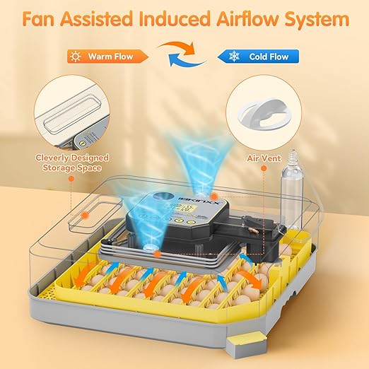 IBKINXX Incubator for Hatching Eggs-48 Egg Capacity, 2026 Newly Upraded Auto Egg Turner & Auto Precision Humidity Control System, 360° Clear Viewing for Chicken, Duck and Quail Eggs (Yellow)