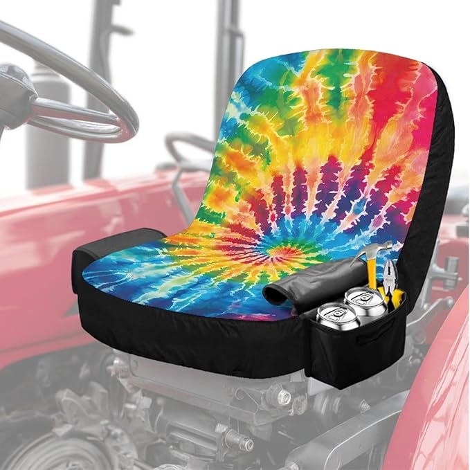 Tie Dye Riding Lawn Mower Seat Cover for Outdoor Easy to Install Seat Covers for Riding Lawn Mower Washable Agricultural and Industrial Vehicle Seats Covers Gift for Holiday