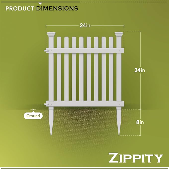 2ft H x 2ft W (3 Panels) No Dig Zippity Roger Rabbit Garden Fence Kit, White Vinyl Picket Panels, Garden Border and Edging for Dogs, Outdoor Dog Barrier for Yard, ZP19056
