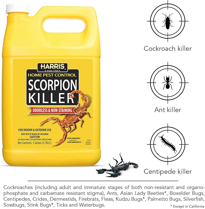 Harris Scorpion Killer, Liquid Spray with Odorless and Non-Staining Extended Residual Kill Formula (Gallon) 128 Fl Oz
