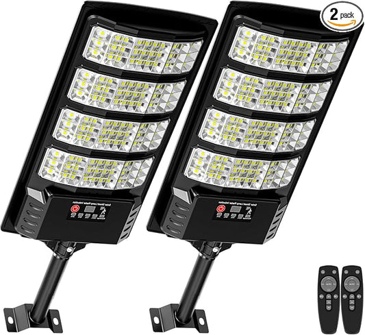 Solar Lights Outdoor Waterproof, 2 Pack Motion Sensor Solar Security Lights Outdoor with Remote Control, Dusk to Dawn Outdoor Solar Lights for Yard, Backyard, Driveway, Garage & Fence