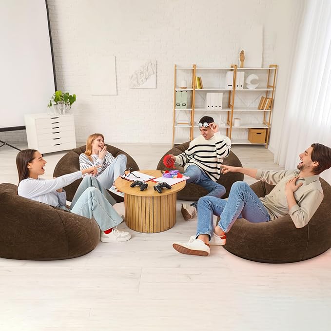 Realspring Inflatable Bean Bag Chairs Outdoor Blow up Camping Chairs Inflatable Lazy Sofa Folding Portable Bean Bag Loungers Couch for Movie Night(Dark Coffee,2 Pcs)