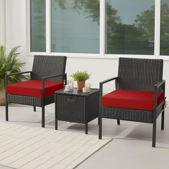 idee-home Outdoor Chair Cushions for Patio Furniture, Outdoor Seat Cushion | Waterproof Hampton Bay Deep Seat Replacement Couch Cushions for Garden Lawn Backyard Deck 24 x 26 Red