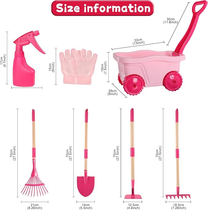 Kids Gardening Tools Outdoor Toys Set - Wheelbarrow Backyard Play Set for Kids with Shovel, Rake, Leaf Rake, Summer Yard Digging Weed Toys, Easter Birthday Gifts for Boys Girls Age 2 3+ Years Old