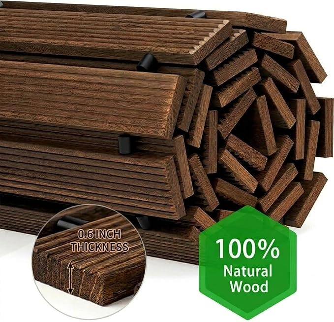Wooden Garden Pathway Outdoor Walkway - 8 FT Roll Out Outdoor Pathway with Ground Stakes, Boardwalk Pavers for Outside Walkway, Non-Slip Garden Path for Backyard Decor, Lawn Landscaping, Brown
