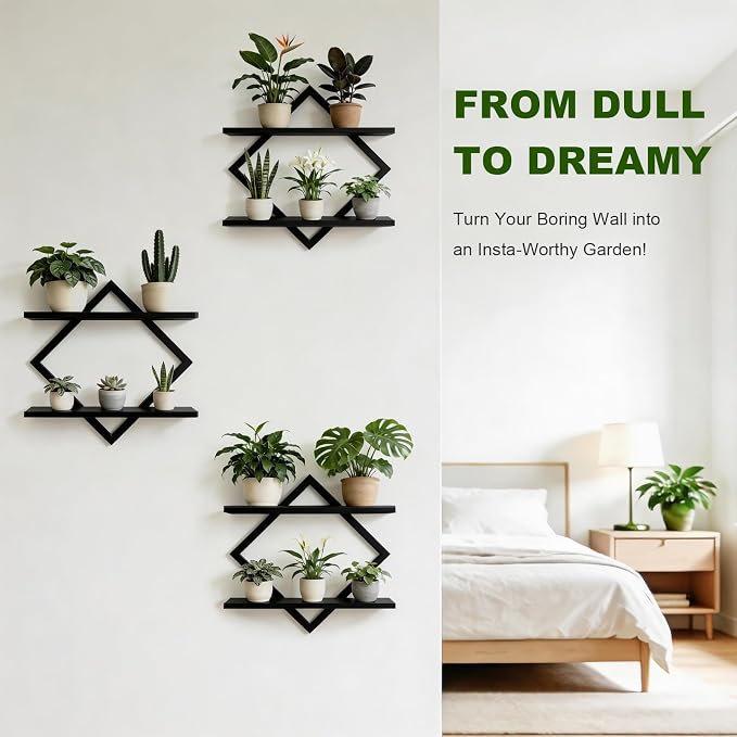 Set of 3 Wall Plant Holder, Black | Wall Planters for Indoor Plants, Window Plant Shelves, Floating Wall Shelves, For Plants, Books, Photos