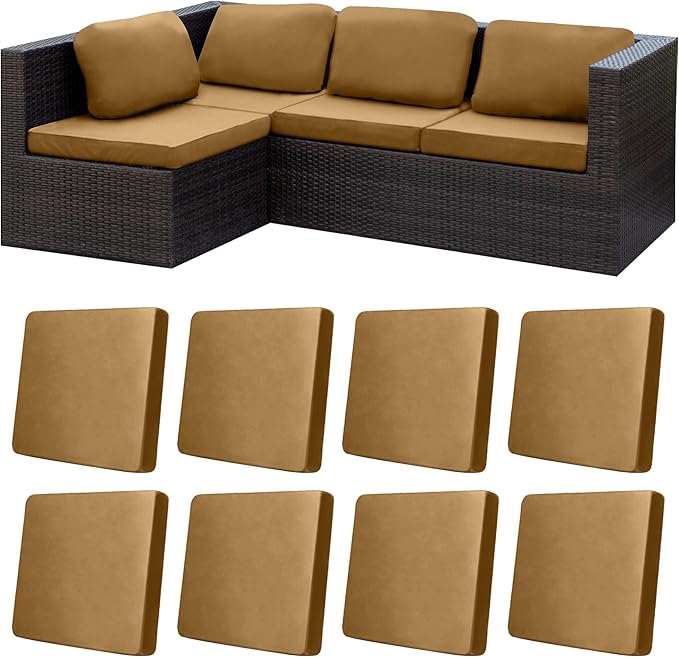BIETYONE 8Pcs Stretch Patio Cushion Covers,Outdoor Couch Covers Replacement,Outdoor Couch & Sofa Slipcovers,for Patio Furniture Cushion Covers,Washable Reusable urniture Protector (Camel, Cover Only)