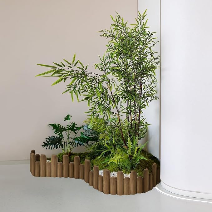 Wood Garden Edging, Staggered Wooden Fence Border Decorative Small Picket Panels and Landscape Fencing