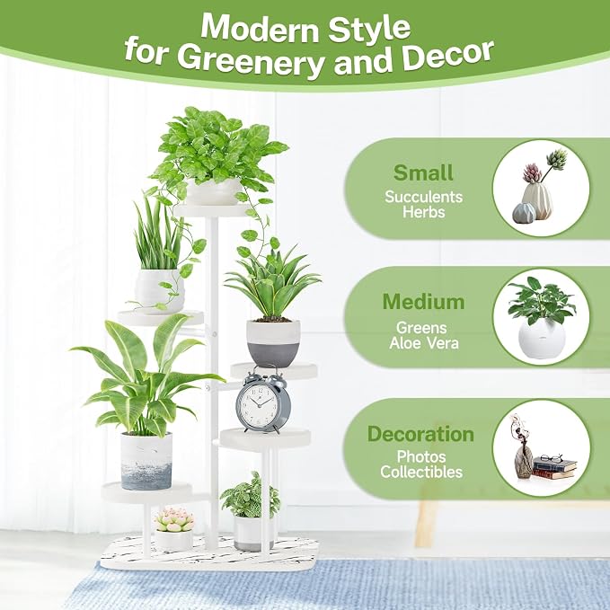 iDavosic.ly 5 Tier Plant Stand for Indoor Outdoor 2 Pack, Folding Large Corner Flower Pot Holder Shelf and Metal Plastic Tall Orchid Display Rack for Patio Porch Living Room Garden Balcony, White