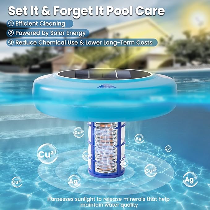 Solar Pool Ionizer for Above Ground & Inground Pools Up to 45,000 Gallons – Easy Pool Maintenance, Clear Water, Long-Lasting Performance