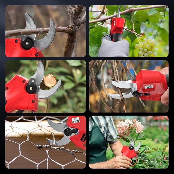Electric Pruning Shears Cordless – Brushless Motor, LCD Display, 1.4" Cutting Diameter, 2 x 2000mAh Batteries, 1 Replacement Blade – Ideal Gift for Gardeners & Outdoor Enthusiasts