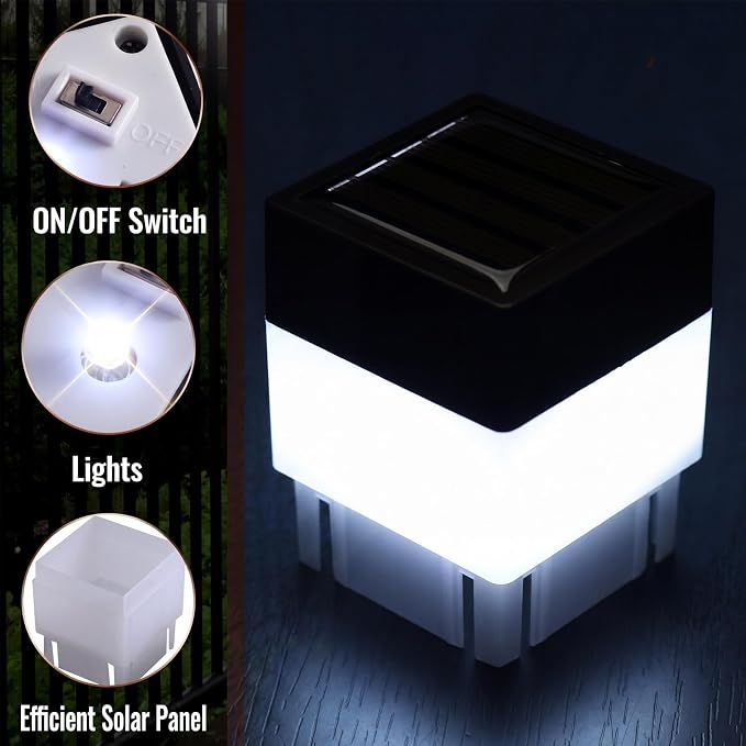 Tujoe Solar Post Cap Lights Fence Post Solar Lights 2in x 2in (5cm x 5cm)(White,8 Pack)