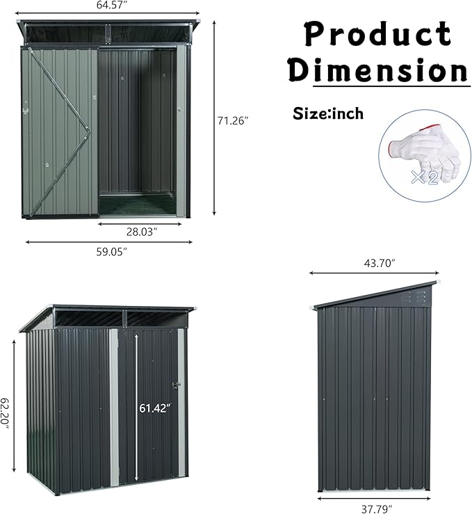 KEIKI 5x3 FT Outdoor Metal Storage Shed with Transparent Plate and Lockable Door for Garden Yard