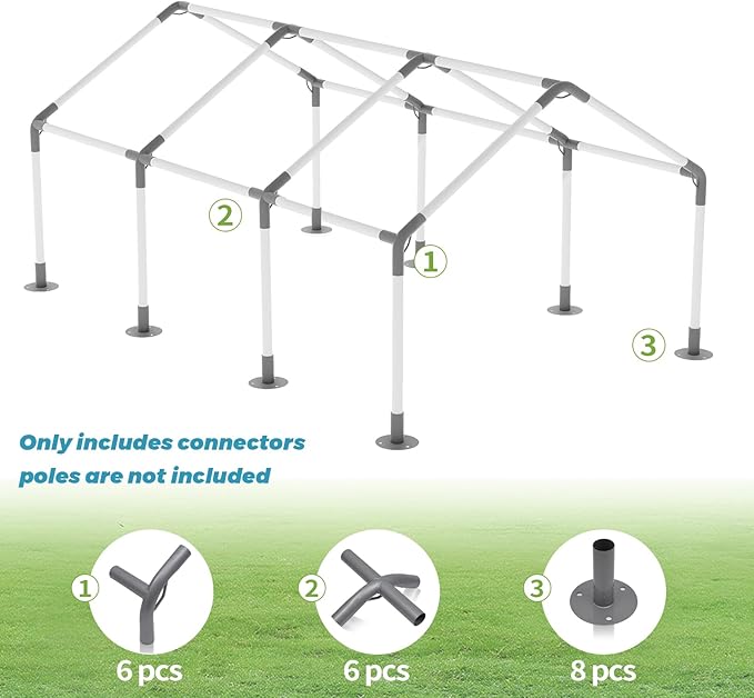 8 Leg Carport Kits，High Peak Canopy Fitting Kit with 1-3/8" ID, Galvanized Steel Carport Connectors, shed Frame kit DIY Project