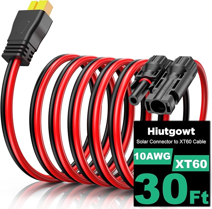 10AWG XT60 Solar Cable 30FT, Solar to XT60 Cable 3 10 15 20 25 40 50FT, Solar Panel Connector to XT60 Adapter Cable, XT60 Solar Charging Cable for Portable Power Station