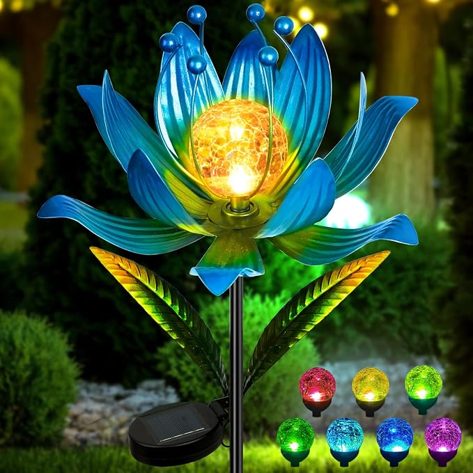 Wind Spinners Outdoor, 38 Inch Metal Wind Spinner Yard Art with Stake, Colorful Solar Windmill for Yard and Garden Lawn Patio Farmhouse Decor-Blue