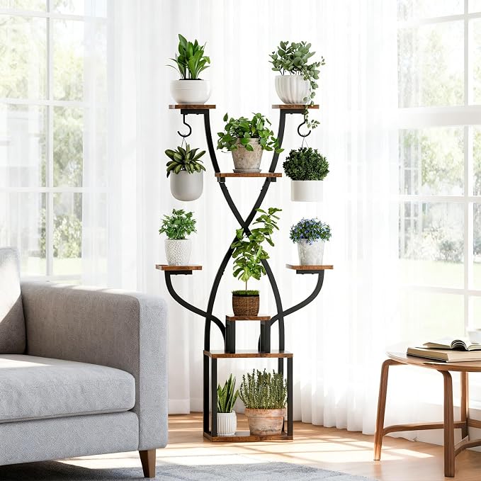 Plant Stand Indoor with Grow Lights - 8 Tier Metal Shelf for Multiple Plants, 64" Corner Stand for Indoor Plants, X-Shaped Plant Rack for Home, Living Room, Office, Patio