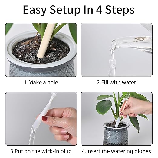 13oz Self Watering Globes (4 Pack),Large Glass Plant Water Bulbs for Vacation, Automatic Drip Irrigation,Iridescent Rainbow Watering Stakes for Indoor & Outdoor Plants (Up to 2 Weeks Hydration)