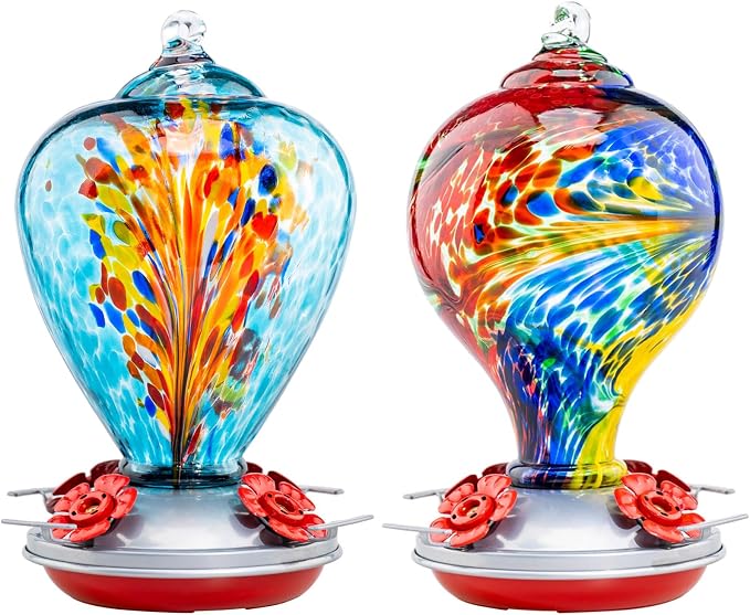 Muse Garden Gifts for Women Glass Hummingbird Feeder for Outdoors Hanging, Birthday Mother‘s Day Christmas Valentine Hummingbird Gifts for Women Mom, Ant Moat Included, 2 Pack, Comet and Nebula | Muse Garden Gifts for Women Glass Hummingbird Feeder for...