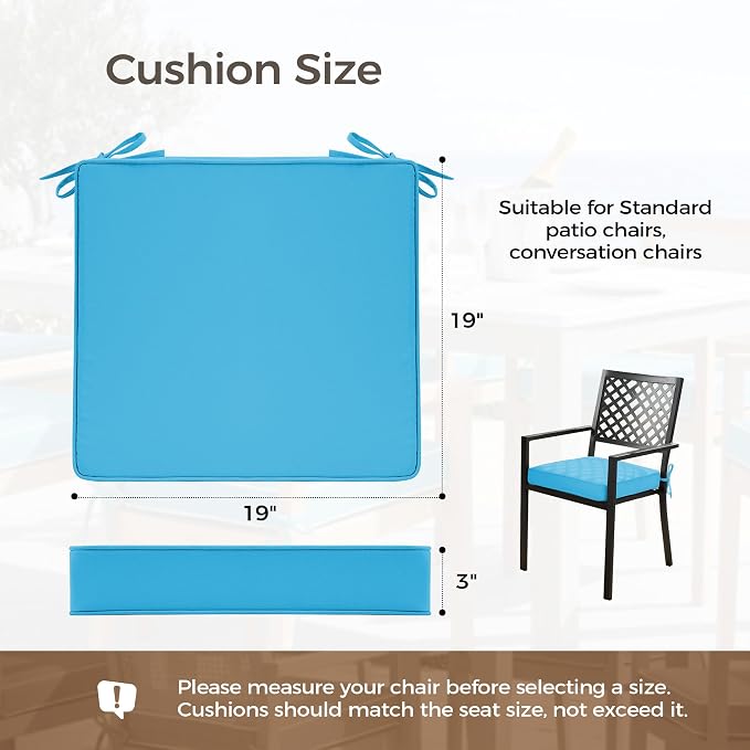 UNIKOME Outdoor Chair Cushions Set of 4, Water Resistant Patio Seat Cushions with Ties for Outdoor Furniture, High-Density Foam, UV & Fade Resistant, Piped Edge – 19" x 19" x 3", Teal
