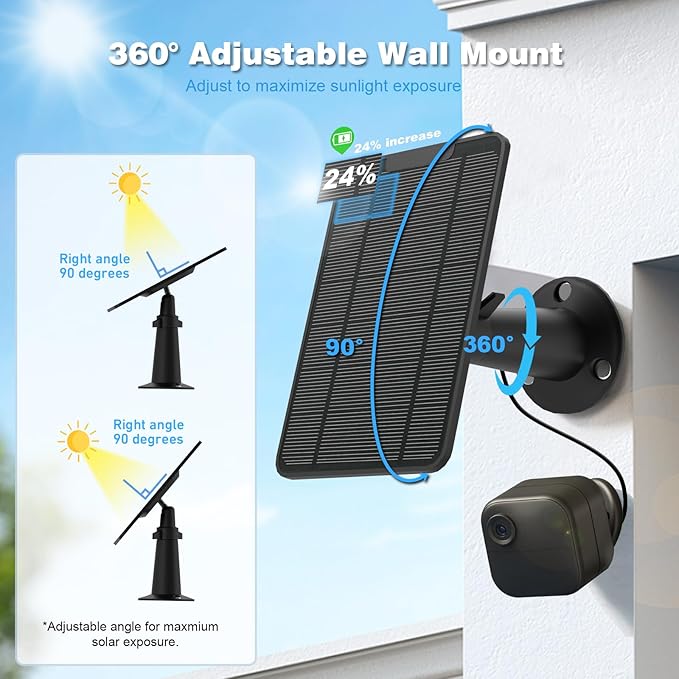 2 Pack 6W Solar Panel for Blink Outdoor 4 Solar Panel Charger with Battery, Secure Wall Mount, 13.12ft Cable, IP65 Weatherproof, 360° Bracket, Compatible with New Blink Camera